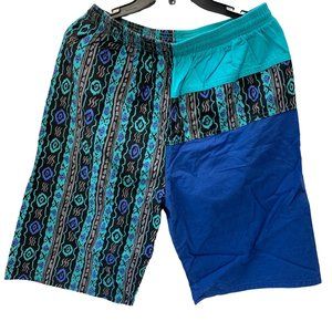 Size L Men's Vintage 80's Pacific Heat Aztec Block Print Swim Trunks Shorts
